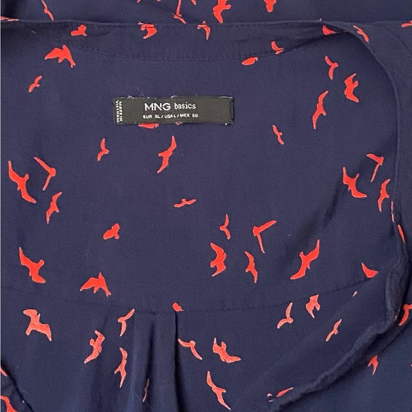 MNG Basics Long Sleeve Red Bird Print Blouse Women’s size L - Picture 11 of 13